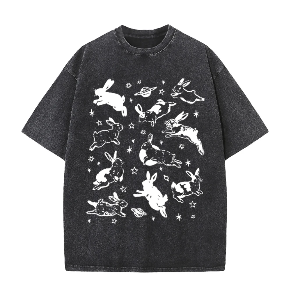 Acid Wash Vintage Graphic T Shirt - Koszulka 2026 Vintage Space Rabbit Planet