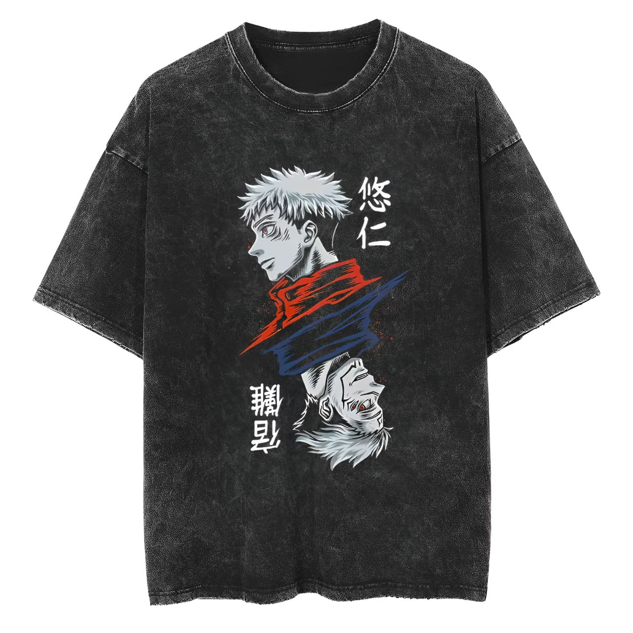 Acid Wash Vintage Graphic T Shirt - Koszulka Itadori Sukuna Jujutsu Kaisen Anime
