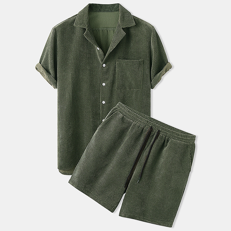 Corduroy Button Up Shirt Men - 2025 Nowy męski letni zestaw sztruksowych