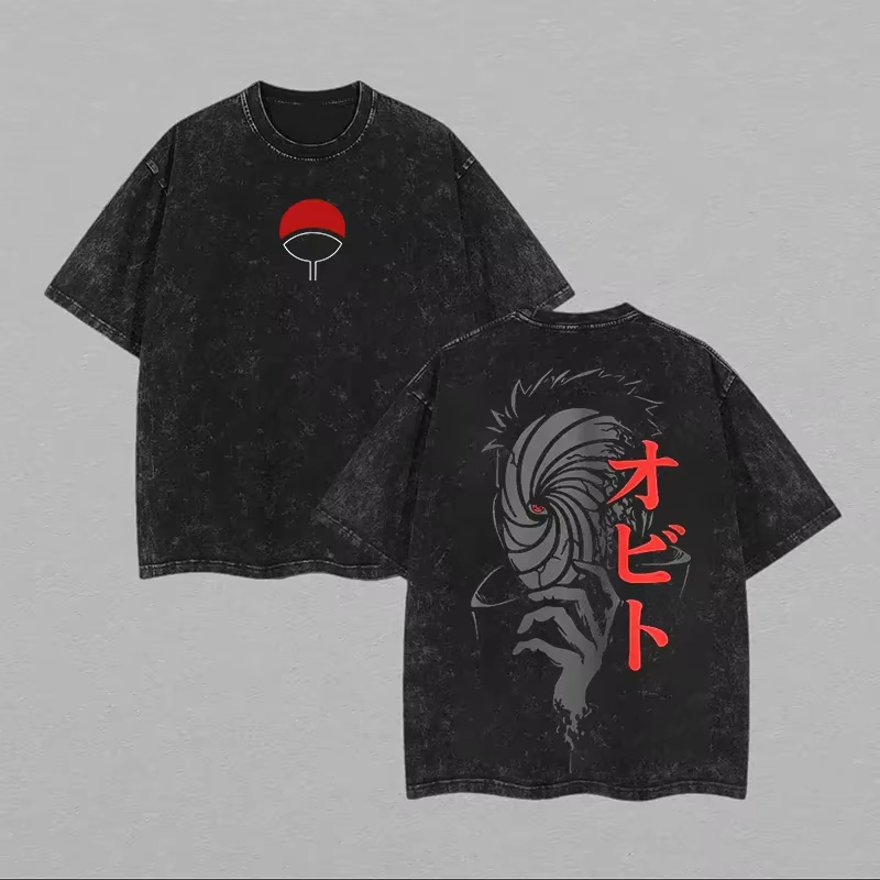 Acid Wash Vintage Graphic T Shirt - Koszulka Naruto Obito Uchiha Maska Vintage