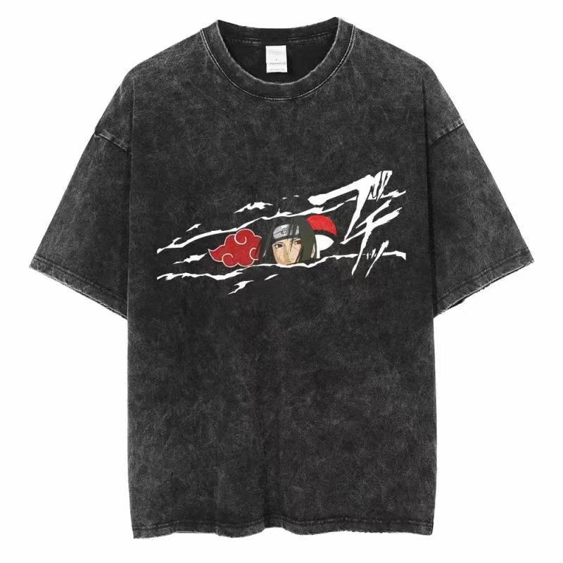 Acid Wash Vintage Graphic T Shirt - Koszulka z efektem sprania Naruto dla