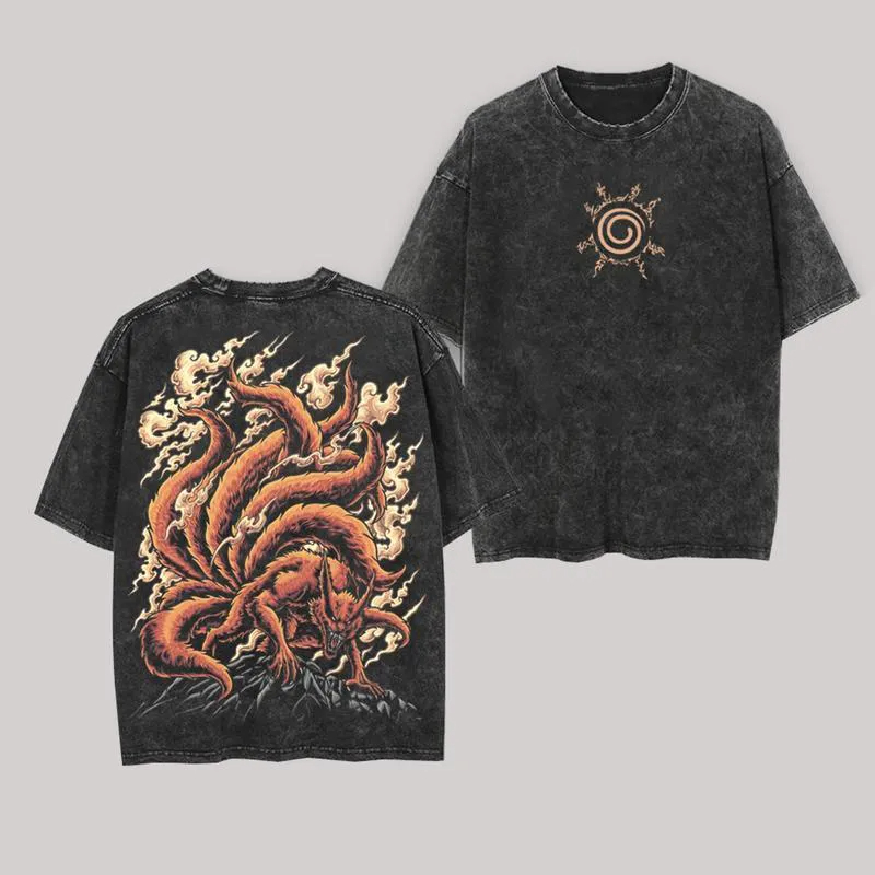 Acid Wash Vintage Graphic T Shirt - Koszulka Kurama Kyuubi Naruto Vintage Acid