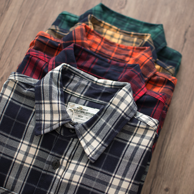 Flannel Plaid Shirt Heavy Weight - Jesienna Nowa Amerykańska Retro Koszula Cargo