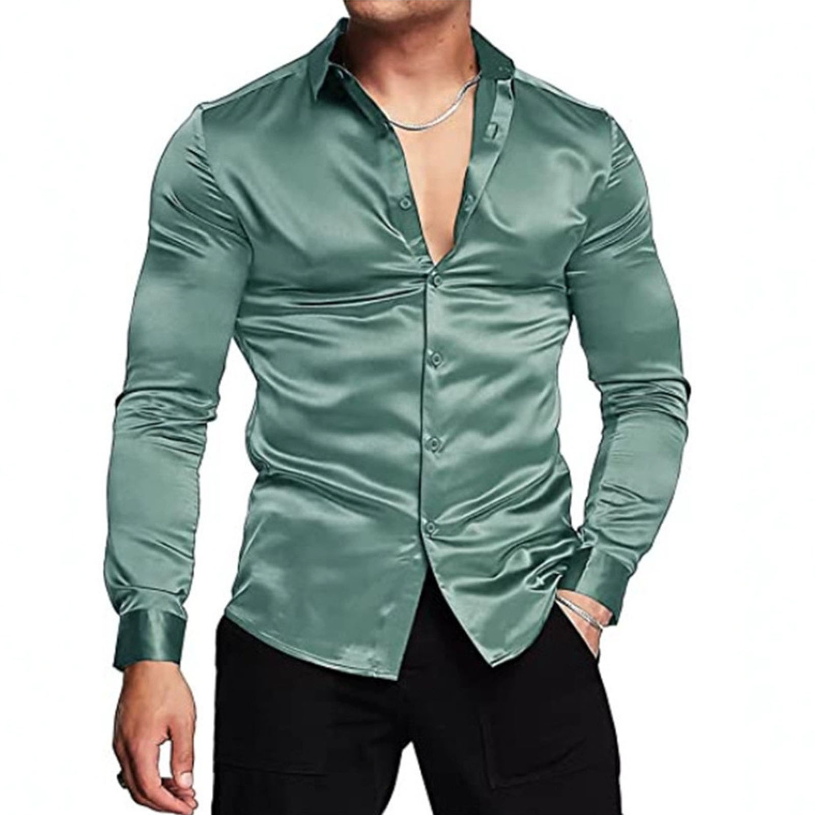 Koszule z jedwabiu satynowego  – Mens Satin Silk Dress Shirt recenzja i cena
