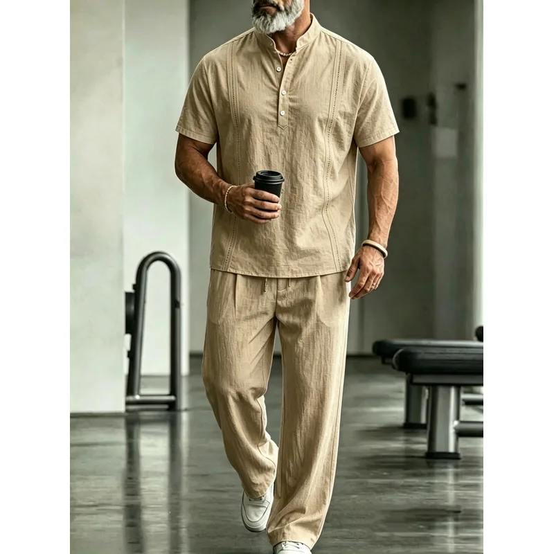 Męski lniany zestaw casualowy  – Mens Linen Shirt Long Sleeve recenzja i cena