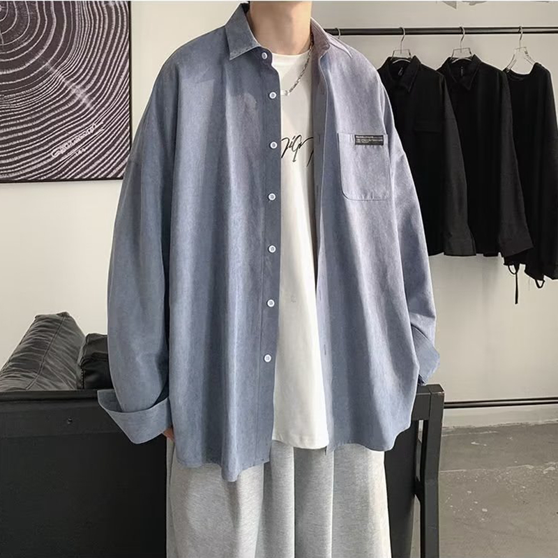 Koreański mody czarne koszule  – Corduroy Button Up Shirt Men recenzja i cena