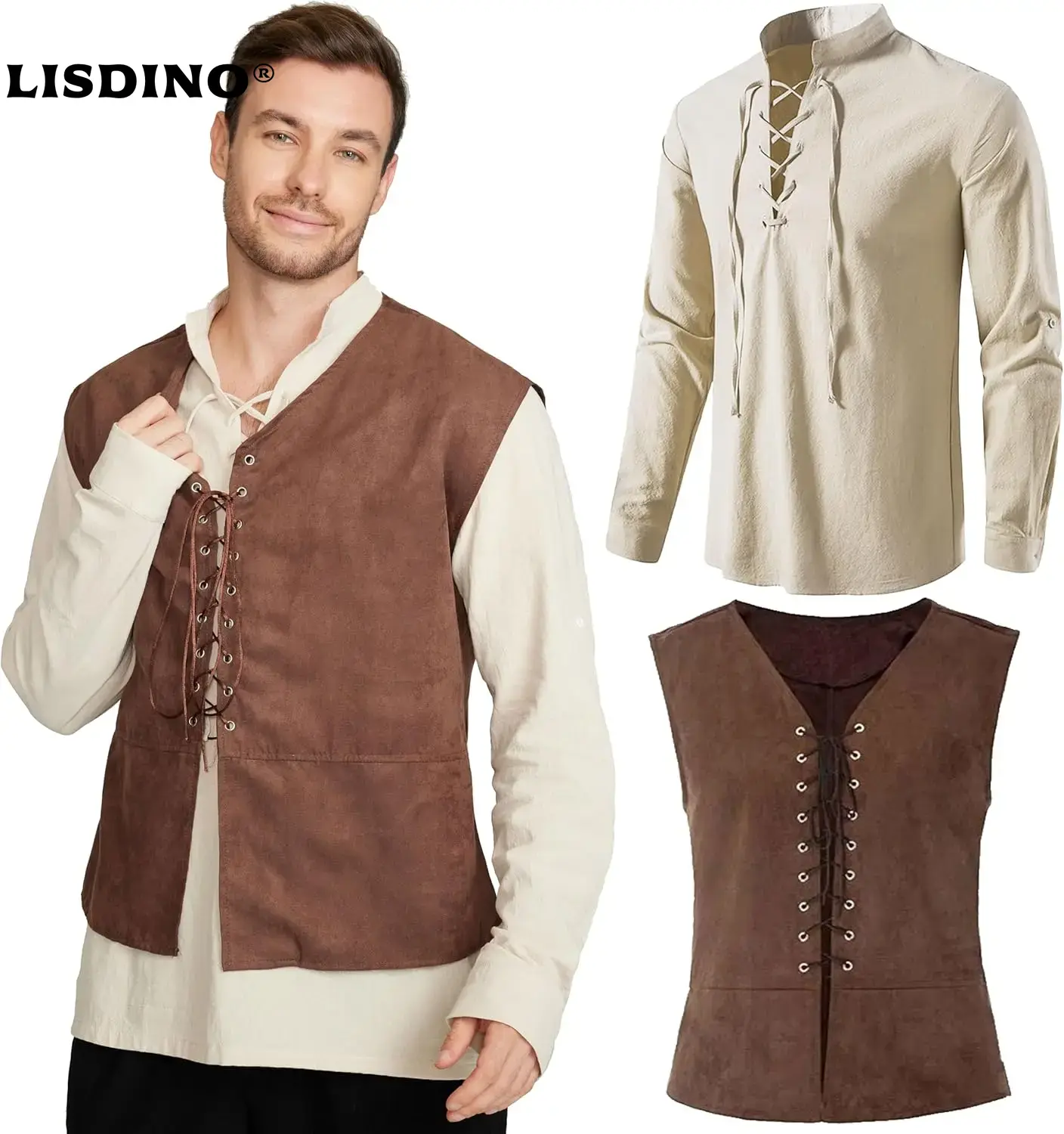 2-częściowy zestaw męski: śred – Medieval Gothic Lace Up Pirate Shirt recenzja i cena