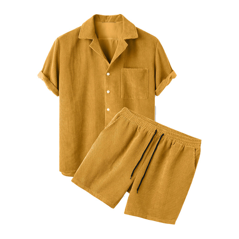2025 Nowy męski letni zestaw s – Corduroy Button Up Shirt Men recenzja i cena