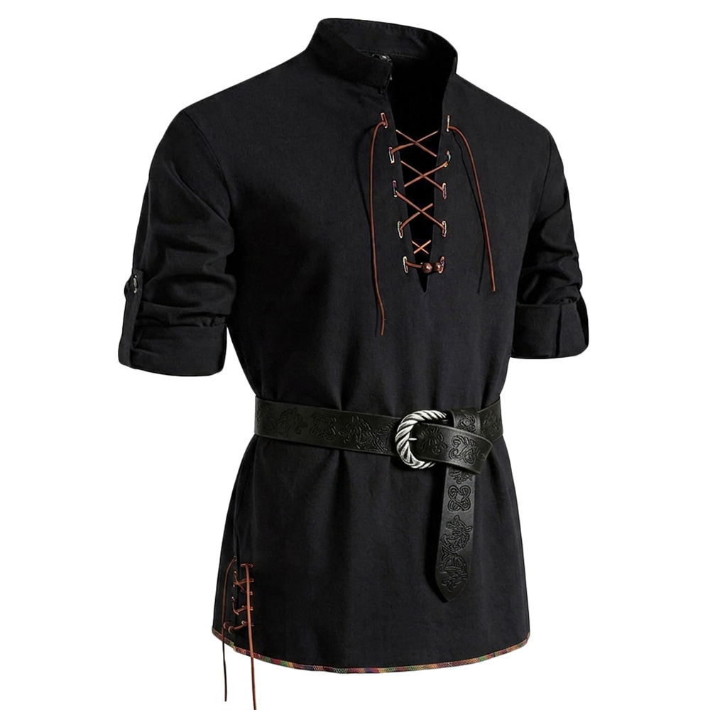 Męska koszula vintage z bawełn – Medieval Gothic Lace Up Pirate Shirt recenzja i cena