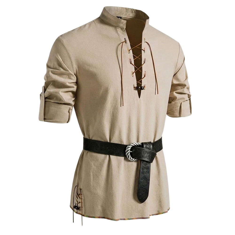 Męska koszula vintage z bawełn – Medieval Gothic Lace Up Pirate Shirt recenzja i cena