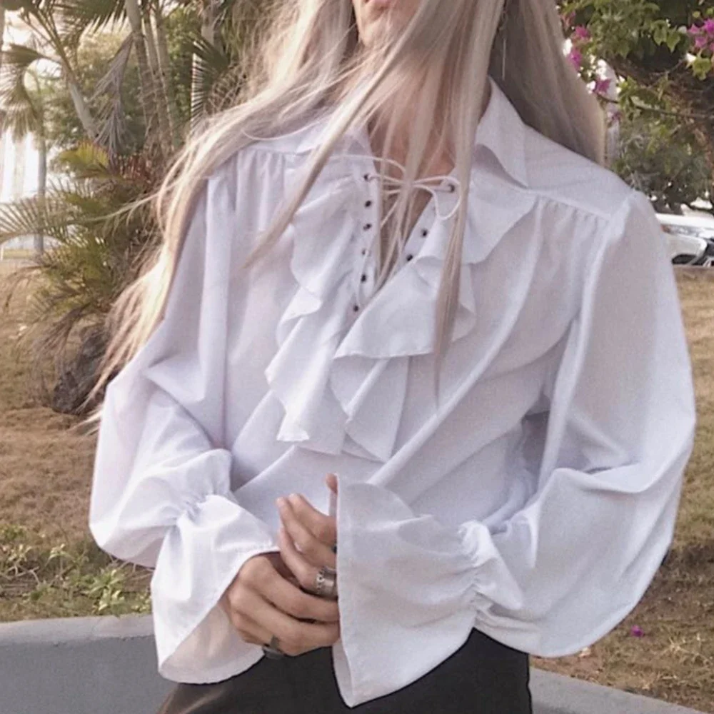 Męska koszula piracka, koszula – Medieval Gothic Lace Up Pirate Shirt recenzja i cena