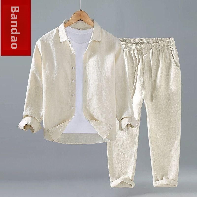 Luźny lniany męski zestaw casu – Mens Linen Shirt Long Sleeve recenzja i cena