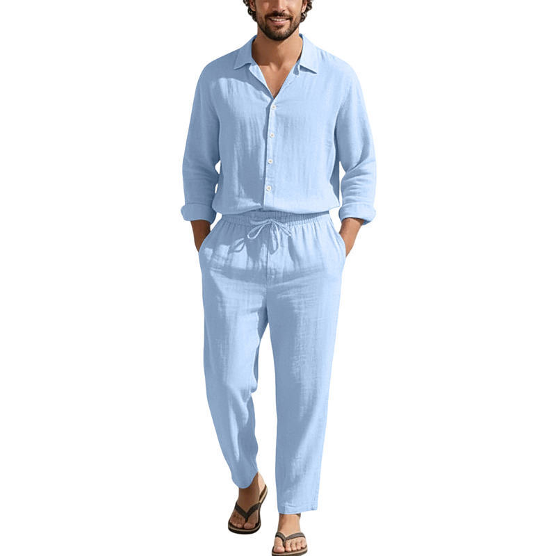 Wiosenno-letnie lniane zestawy – Mens Linen Shirt Long Sleeve recenzja i cena