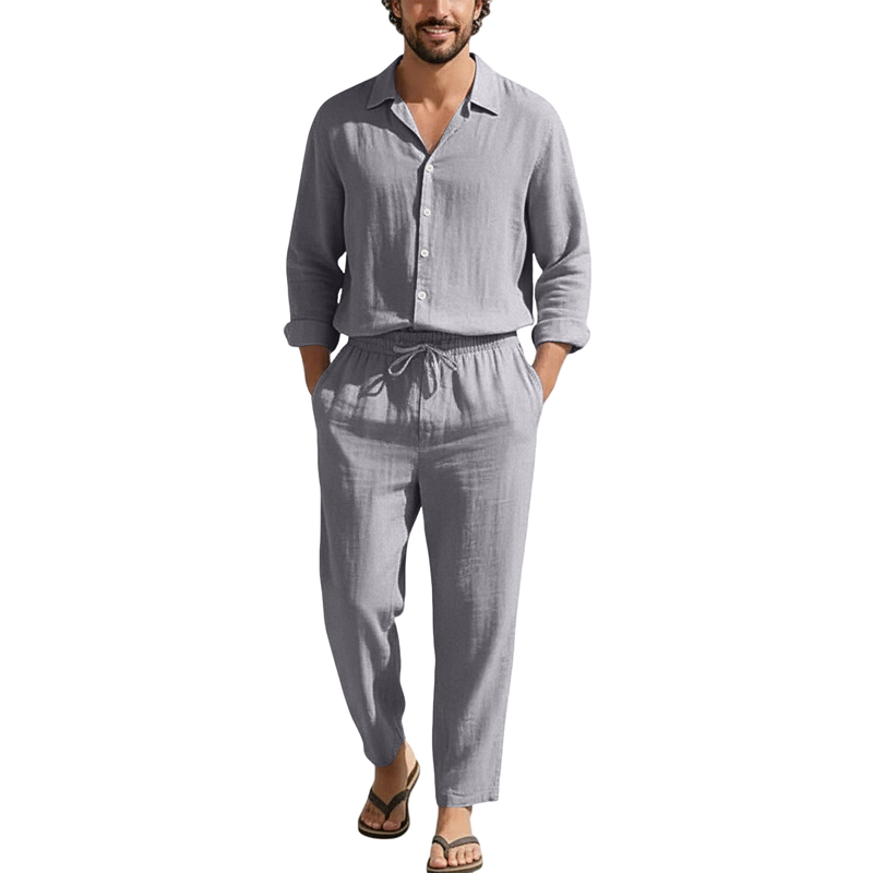 Wiosenno-letnie lniane zestawy – Mens Linen Shirt Long Sleeve recenzja i cena