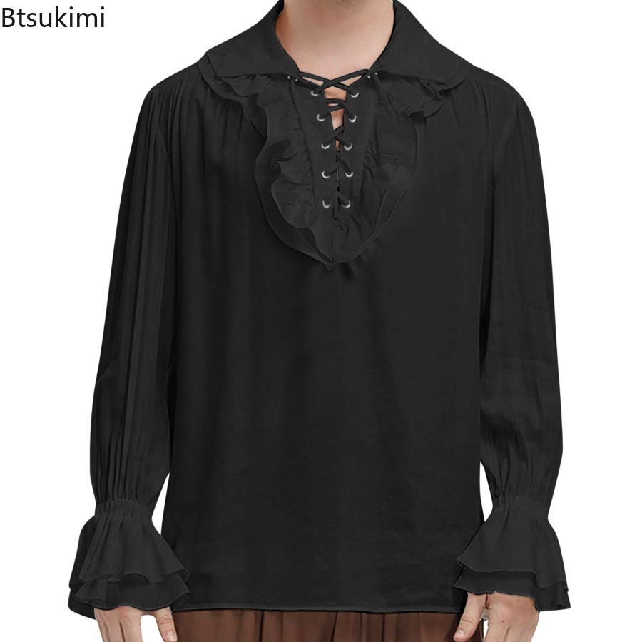 Męska średniowieczna renesanso – Medieval Gothic Lace Up Pirate Shirt recenzja i cena